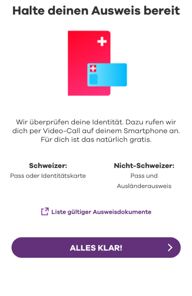 Verifikation mit der Identitätskarte direkt über die App.