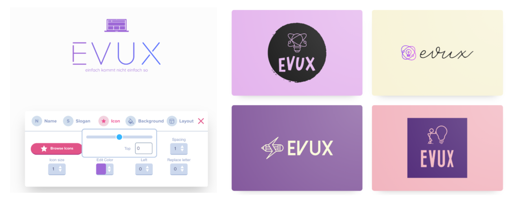 Editor (rechts), Vorschläge für evux logo (links)