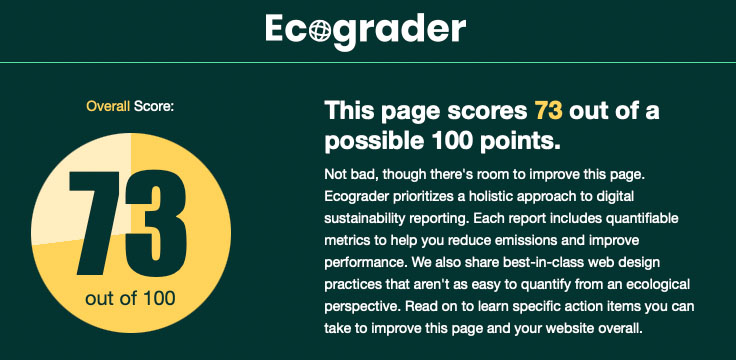 Screenshot: This page scores 73 out of a possible 100 points