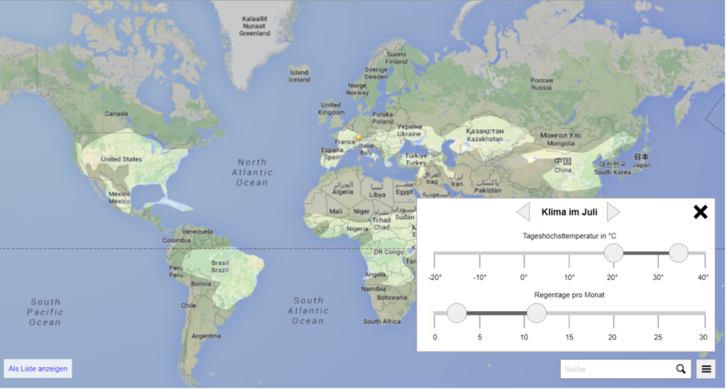 Klimavisualisierung, die dabei hilft, eine Reisedestination zu finden