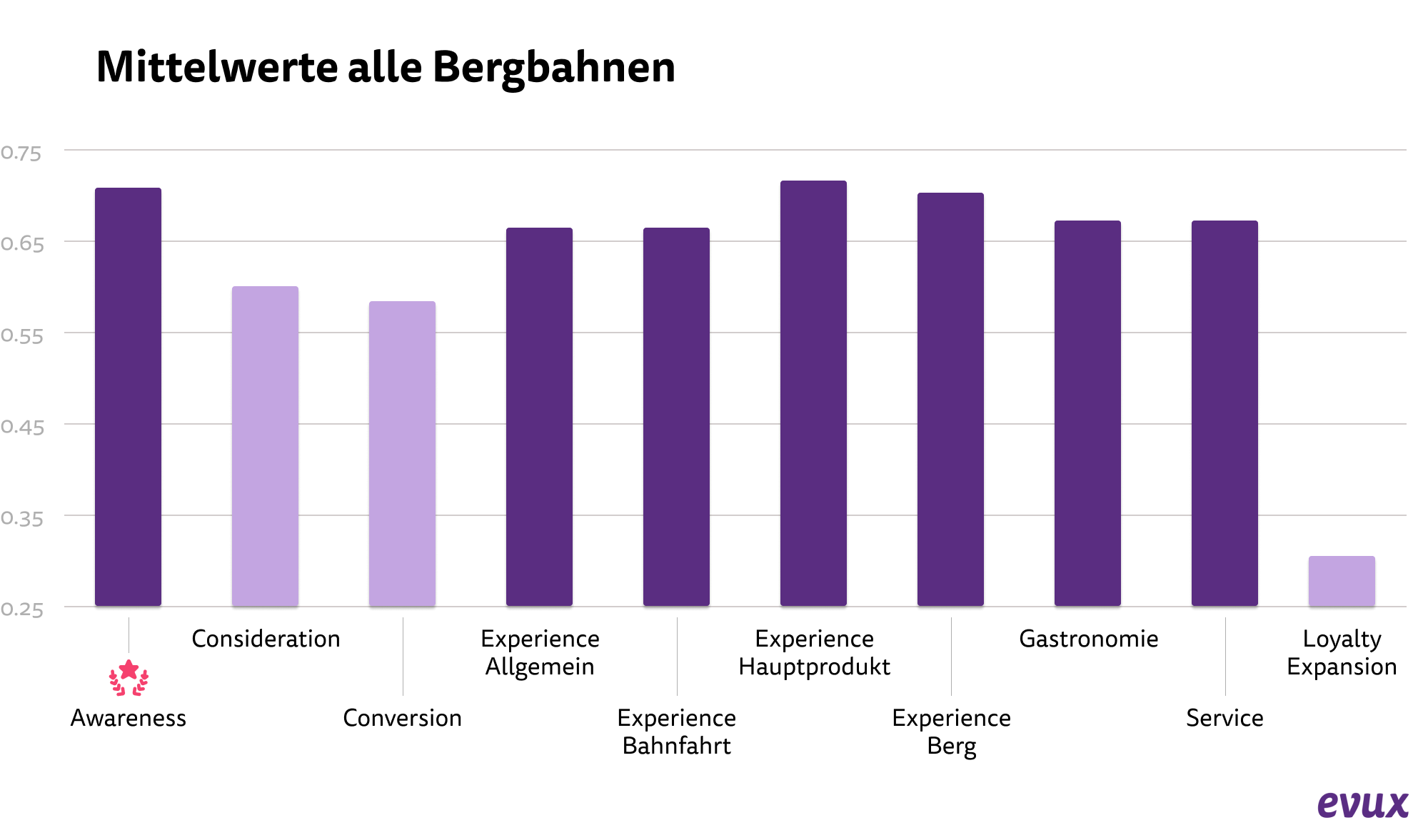 Balkendiagramm zur Customer Experience von 12 Bergbahnen